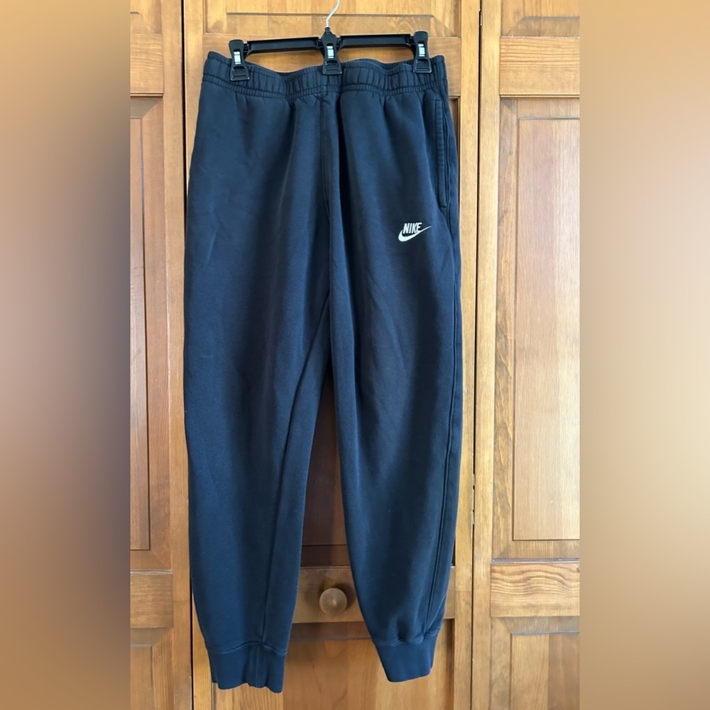 Nike Black Joggers w White Logo, size Medium, back & side pockets